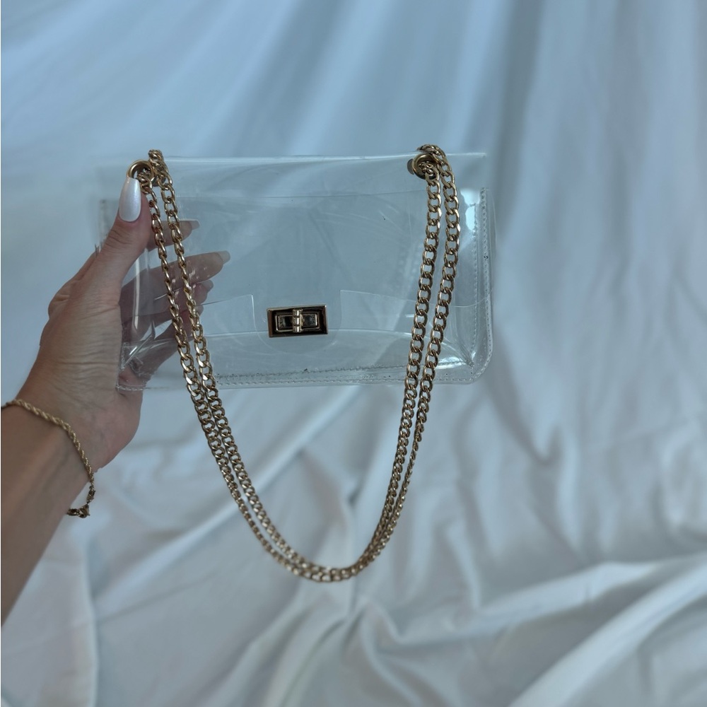 Women’s Clear Shoulder Bag Crossbody Bag with Gold Accents